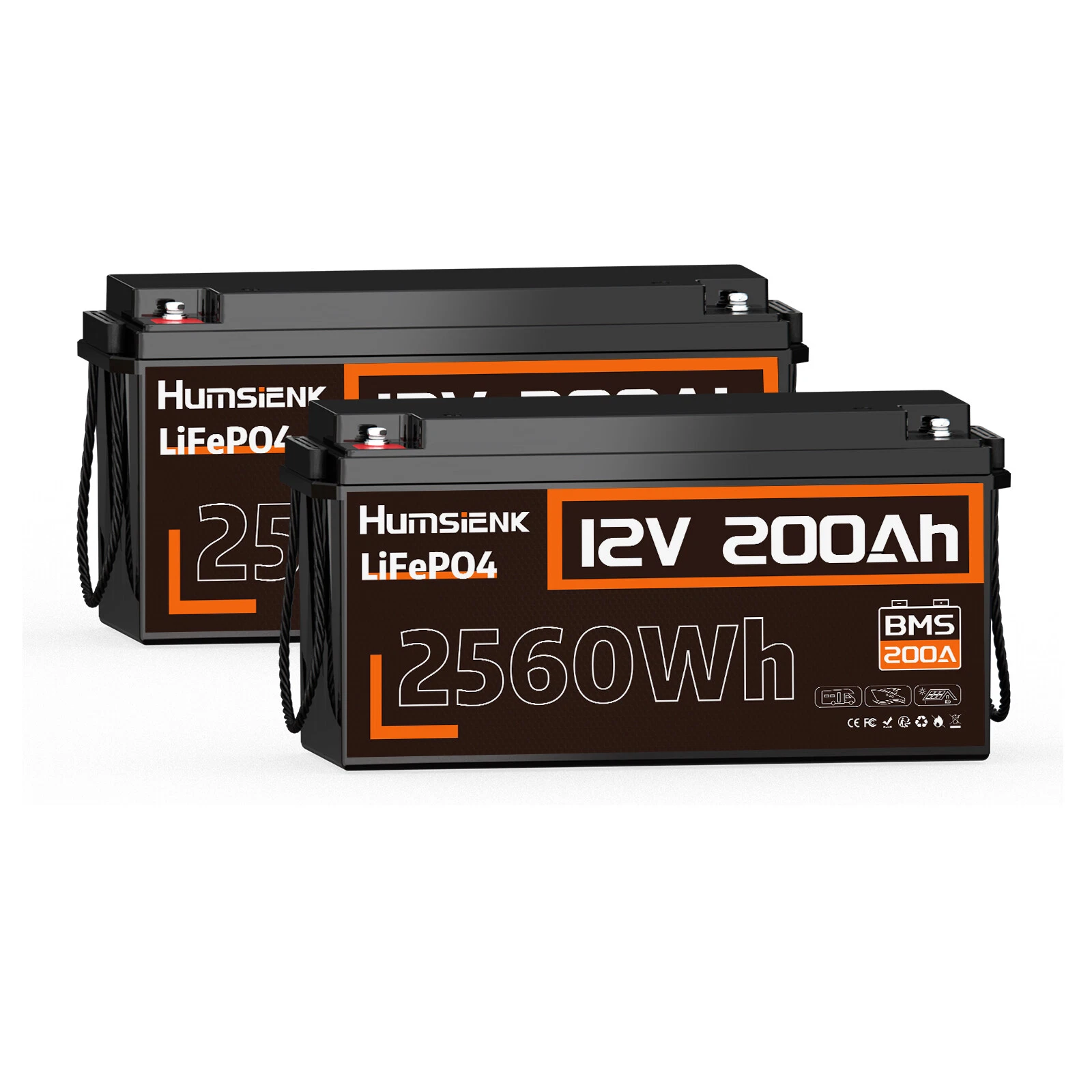 2 units Humsienk 12V 200Ah LiFePO4 Battery