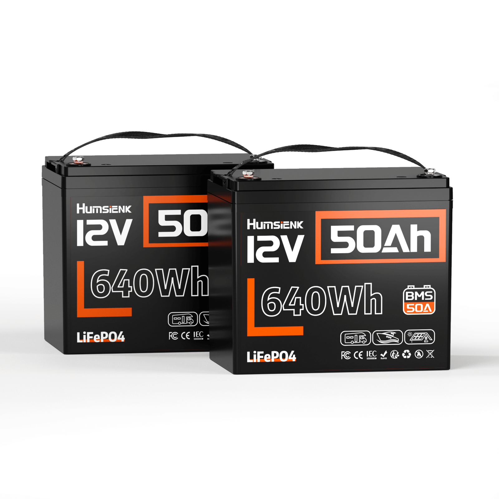 2 units Humsienk 12V 50Ah LiFePO4 Battery 50A BMS
