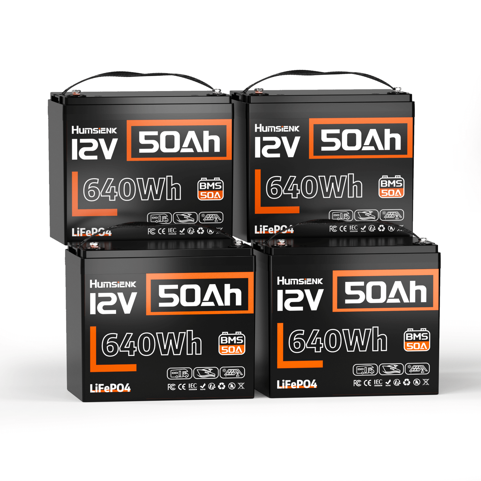 4 units Humsienk 12V 50Ah LiFePO4 Battery 50A BMS