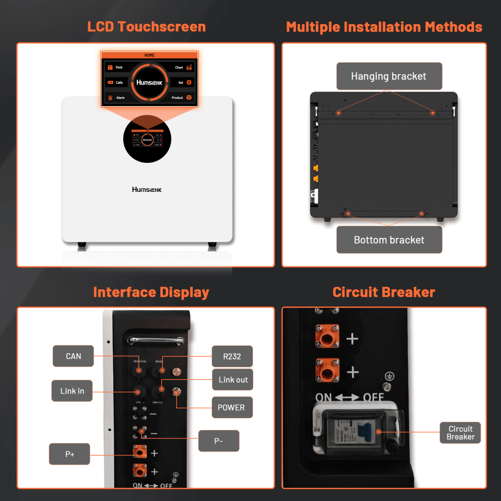 Details of Humsienk 51,2V 100Ah LiFePO4 Solar Battery, 5.12kWh Wall-Mounted Home Battery Storage