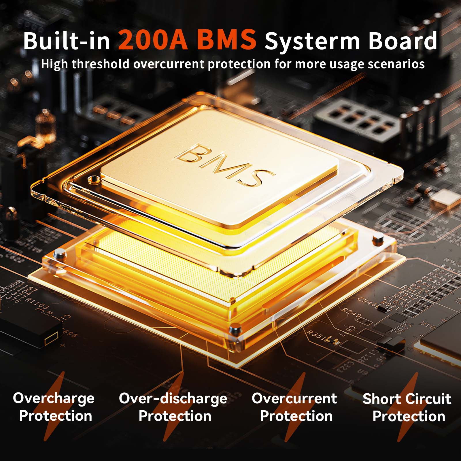 Humsienk 12V 200Ah LiFePO4 Battery Built-in 200A BMS