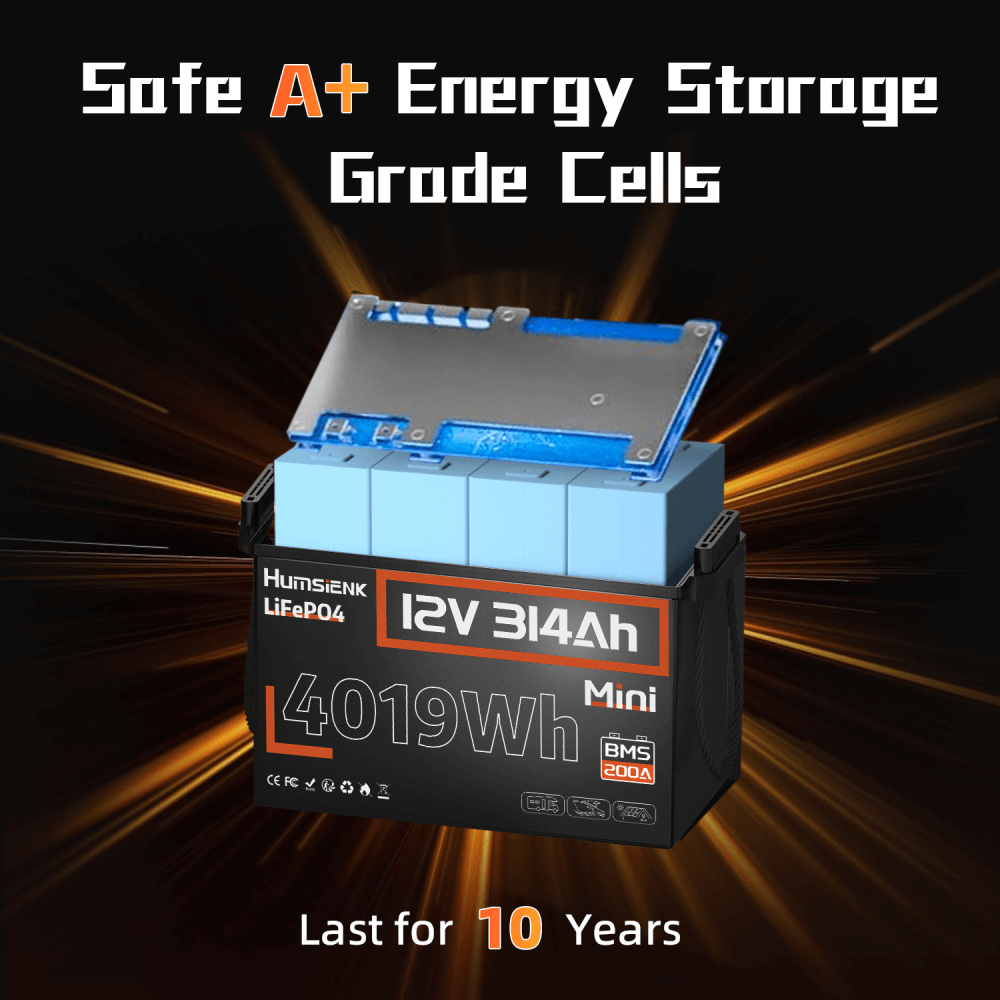 Humsienk 12V 314Ah Mini LiFePO4 lithium battery with grade A prismatic LiFePO4 cells
